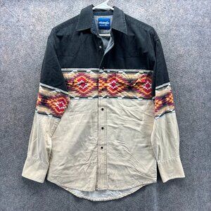 Wrangler Shirt Mens Large Beige Snap Pearl Western Brush Popper Cowboy Aztec